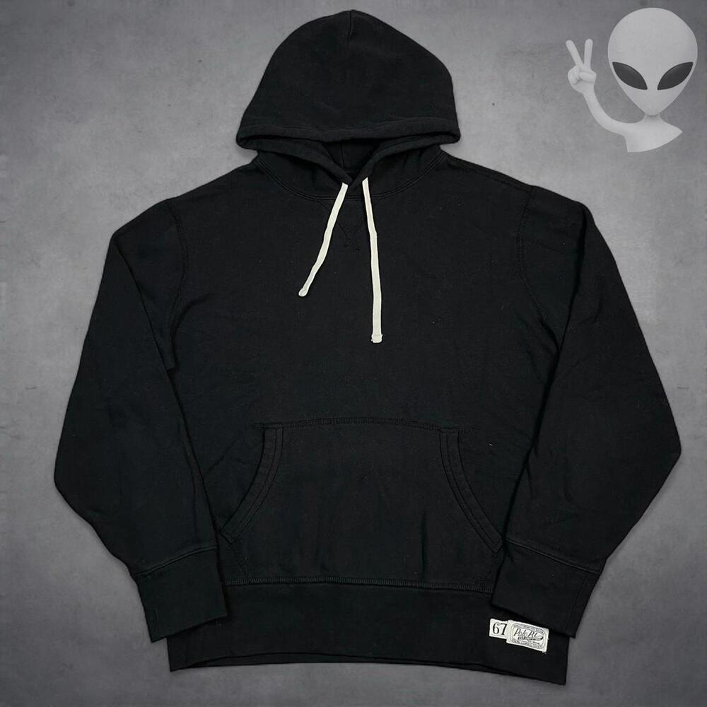 Polo Ralph Lauren Hoodie Medium Black Classic Pullover plain - Picture 2 of 7
